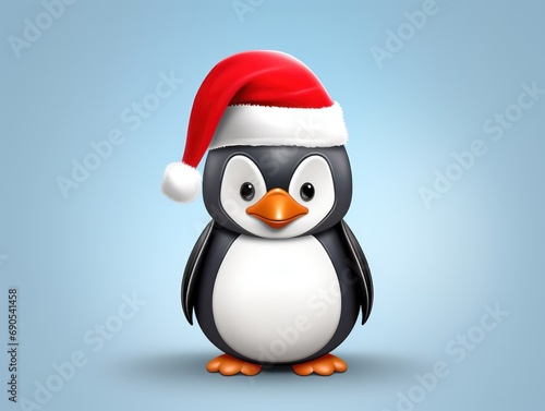 Penguin wearing a Santa hat. Christmas mood. Funny illustration. © keystoker