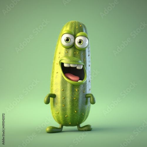 3D Illustration of cucumber character that is drawn in cartoon style, AI Generated