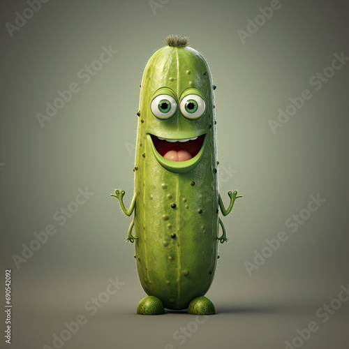 3D Illustration of cucumber character that is drawn in cartoon style, AI Generated