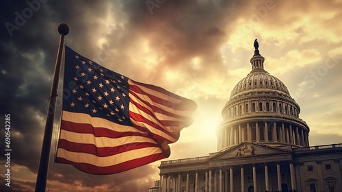 US Capital and American flag