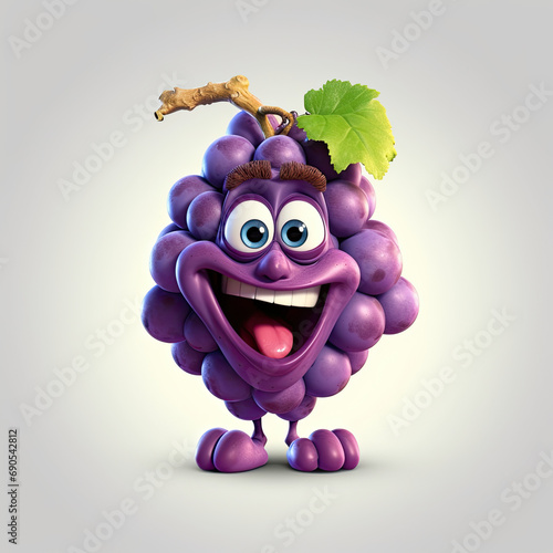 3D Illustration of grapes character that is drawn in cartoon style, AI Generated