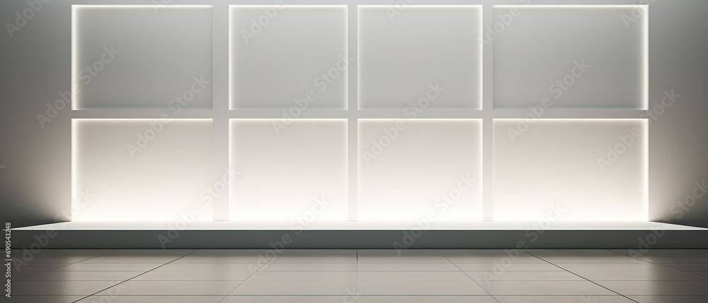 Minimalist charm of a panel mock up, hidden lights and shadows on a cozy background Minimalist charm of a panel mock up, hidden lights and shadows on a cozy background