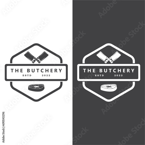 butcher logo vector icon illustration design. logo suitable for restaurant and food industry