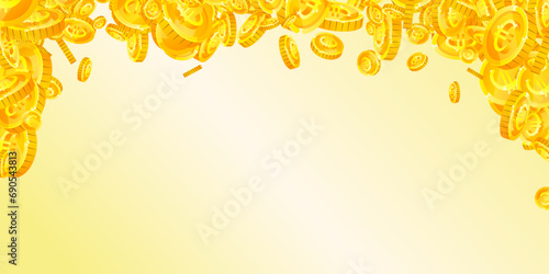 European Union Euro coins falling. Scattered gold