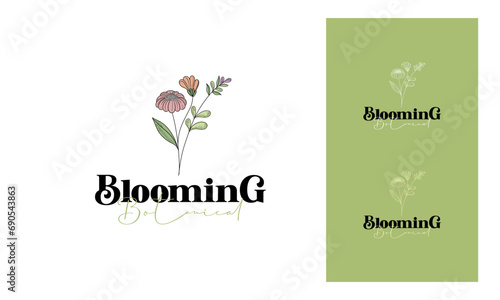 hand drawn vintage blooming flower logo, botanical logo collection, hand drawn illustrations of flowers,