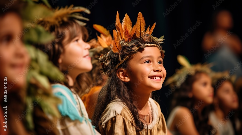 Candid shot of children performing in a community theater production, showcasing their talent and creativity. The image reflects the innocence of young performers