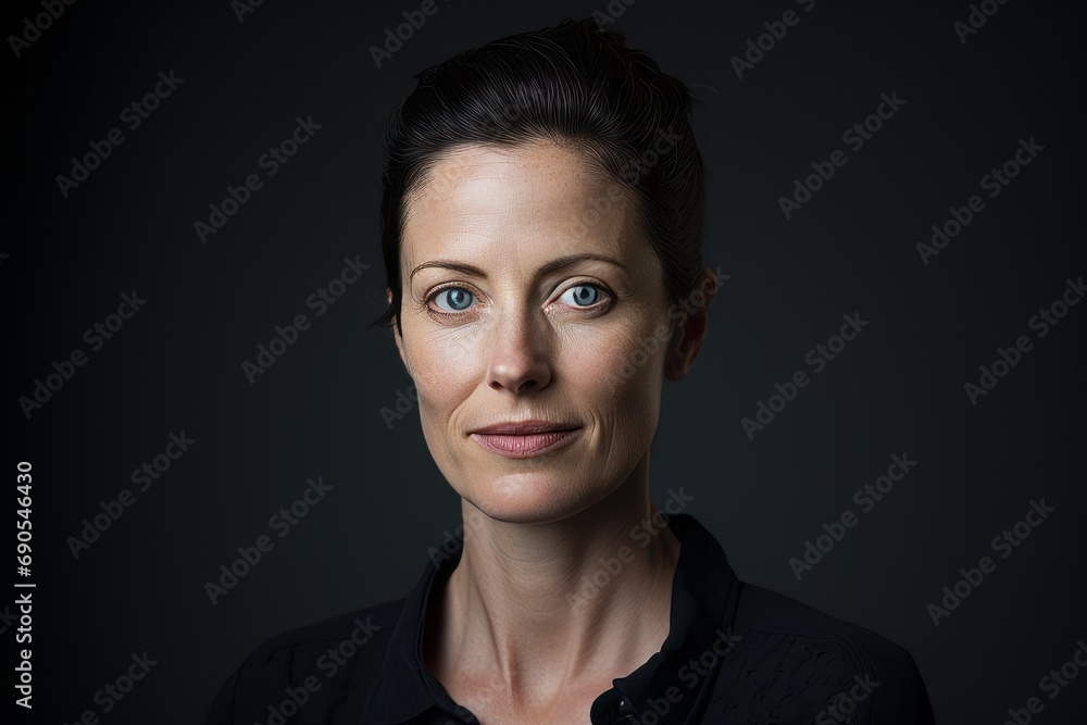Portrait of a beautiful businesswoman on a dark background looking at the camera Portrait of a beautiful businesswoman on a dark background looking at the camera