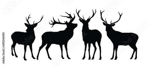 Set silhouettes of forest deer. 