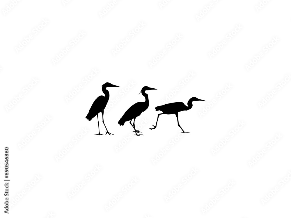 Fototapeta premium black crowned crane. heron silhouettes. heron and pelican flying and staying silhouette collection. set of sandhill crane silhouette isolated white background.