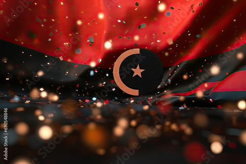 3d minimalist Libya flag bokeh background Generative AI photo