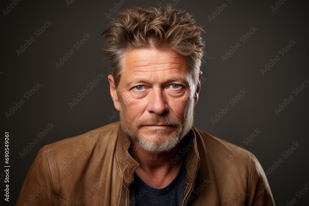 Portrait of a handsome senior man wearing a brown leather jacket. Portrait of a handsome senior man wearing a brown leather jacket.
