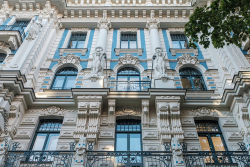 Beautiful and well preserved art nouveau modernist buildings in a beautiful street in Riga, Latvia photo