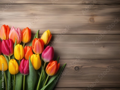 tulips on wooden background