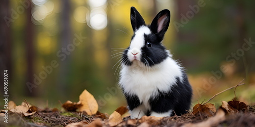  Cute Funny baby rabbit in Autumn leaves forest Funny Baby Rabbit Enjoying the Autumn Leaves Wonderland in the Forest A Heartwarming Scene of Nature's Playfulness AI Generative 