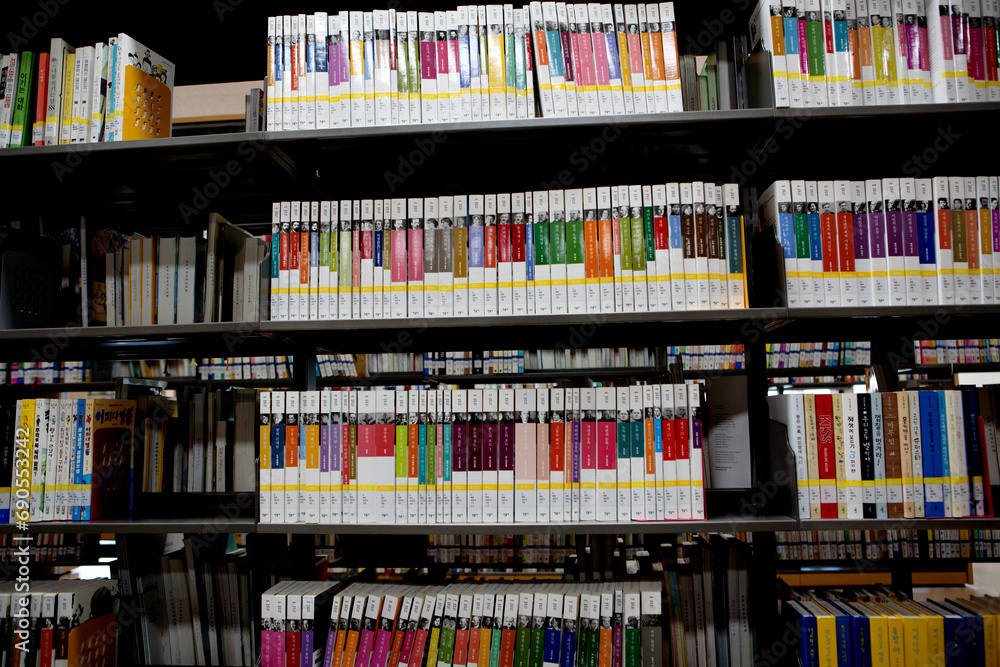 Obraz premium books in a library
