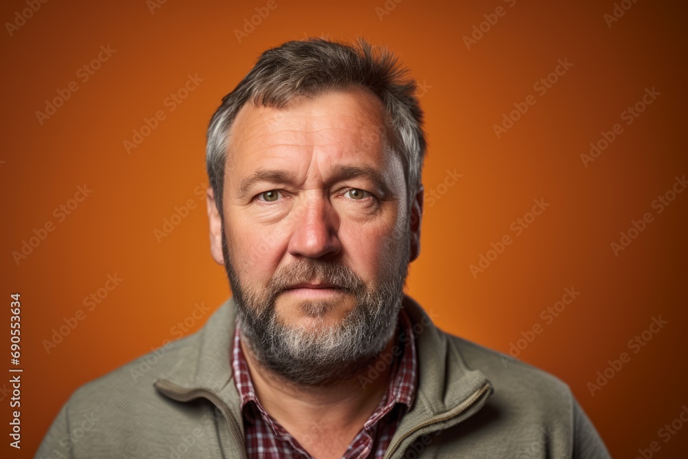 Portrait of a middle-aged man with a beard on an orange background Portrait of a middle-aged man with a beard on an orange background