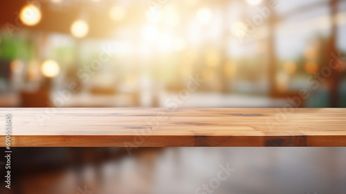 Minimalist Elegance: Empty Beautiful Wood Table Top with Natural Texture and Blur Bokeh Background - Ideal for Interior Design Concepts and Rustic Home Decoration in Vintage Style. © sunanta