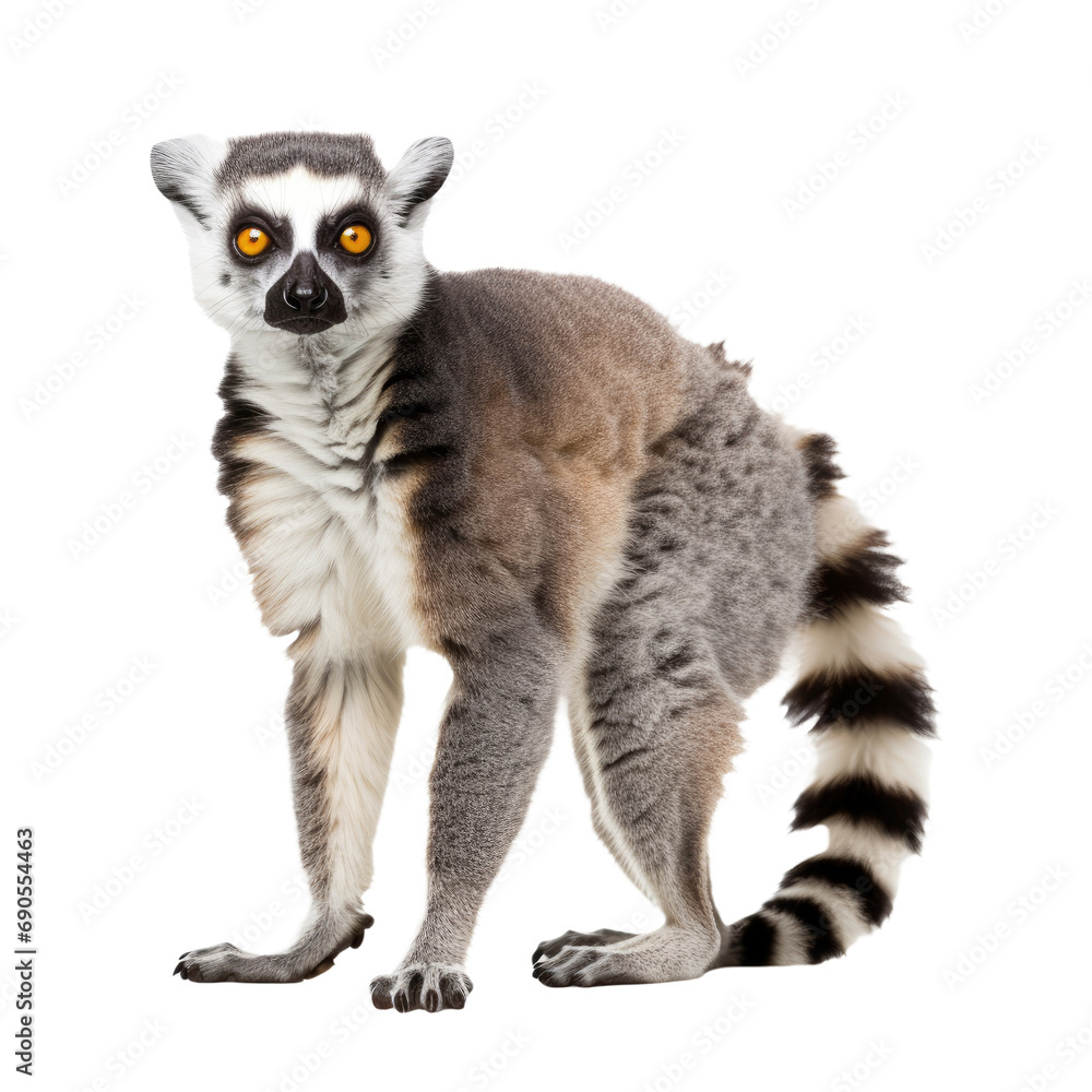 Fototapeta premium Lemur standing isolated on white or transparent background