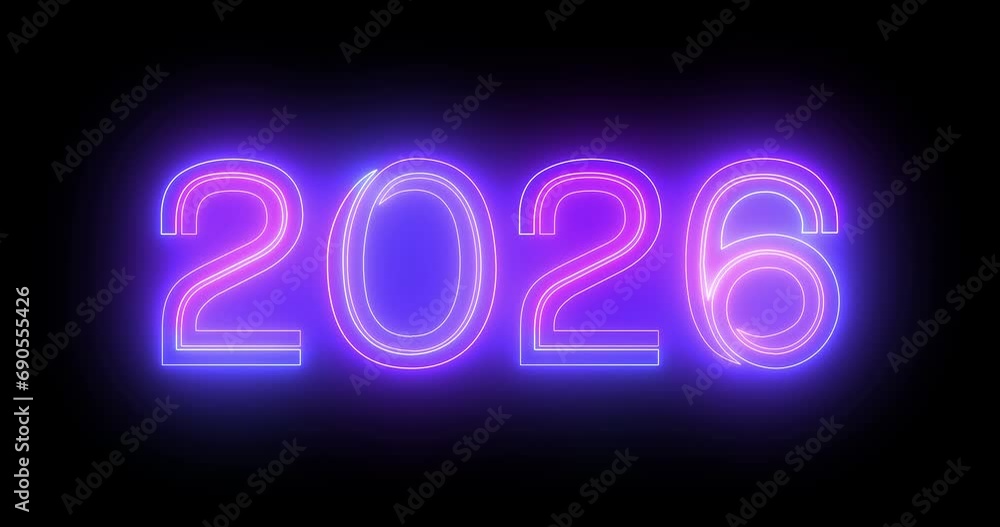 4K 2026 Happy New Year's Eve nightclub fluorescent neon sign background. Glittering celebration motion graphic countdown animation for 2026 in 3d typography isolated moving lines bg in 4096x2160.
4K 2026 Happy New Year's Eve nightclub fluorescent neon sign background. Glittering celebration motion graphic countdown animation for 2026 in 3d typography isolated moving lines bg in 4096x2160.
