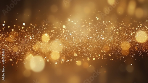 Golden glitter sparkles on a warm bokeh background, conveying festive cheer