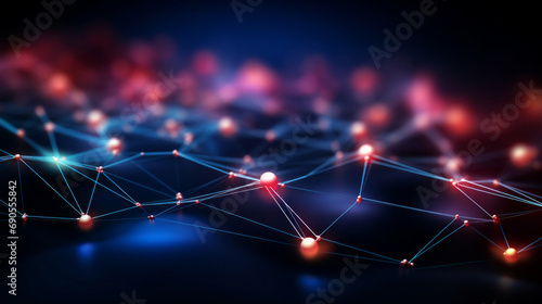 Network technology, interconnected nodes in the digital realm. Data transfer, communication and seamless connectivity for modern enterprises. Efficient, robust and secure tech infrastructure for busi