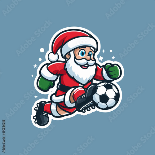 santa claus cartoon illustration of santa claus logo, santa claus playing with football logo, christmas sports, santaclaus playing, santaclaus vector logo	
