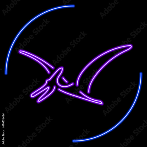 pterodactyl neon sign, modern glowing banner design, colorful modern design trends on black background. Vector illustration.