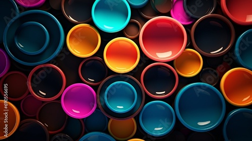 Abstract colorful circles on black background.
