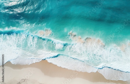 Turquoise Tranquility Aerial Capture of a Breathtaking Ocean Beach with Serene Blue Waters