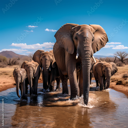 A group of elephants at a watering hole