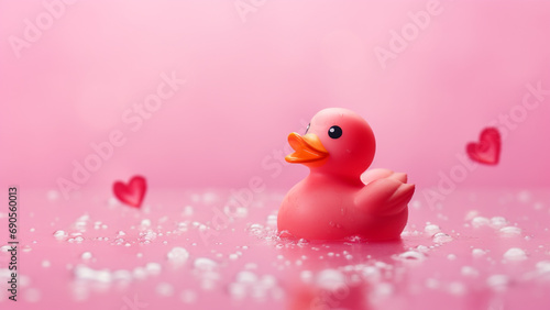 Little duck surrounded by hearts and love photo