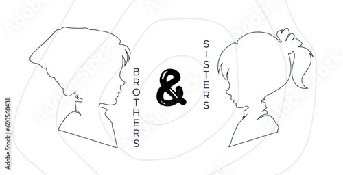 Design for celebration of brothers and sisters day, May 2nd. celebration of brothers and sisters day modern minimalist design. featuring silhouettes of boys and girls. silhouette of little boy