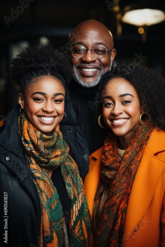 Happy Father with Daughters in Coordinated Outfits