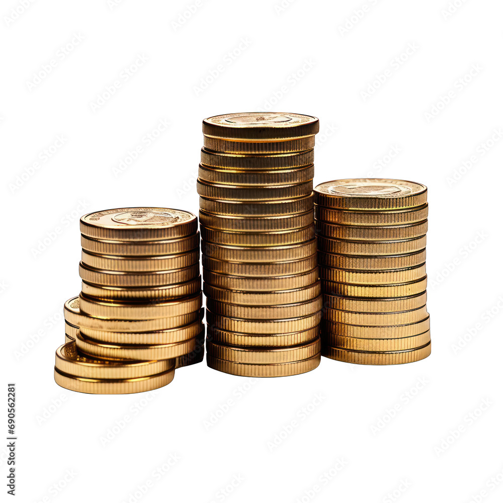 Coin Stack Isolated on Transparent or White Background, PNG Coin Stack Isolated on Transparent or White Background, PNG