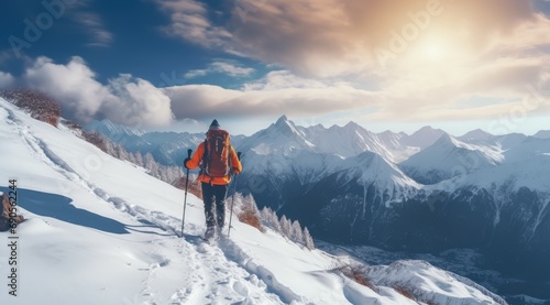 Ski touring in alpine landscape