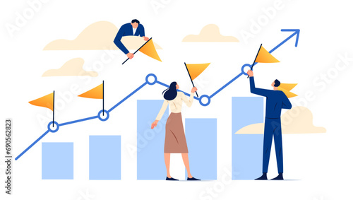Business growth process, teamwork, data, graph