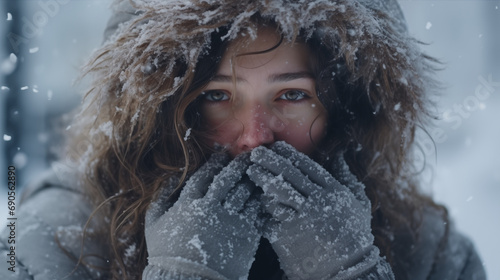 person in winter , Extreme weather severe cold