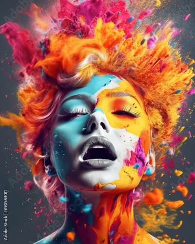 Vibrant Euphoria: Woman in a Burst of Colors
