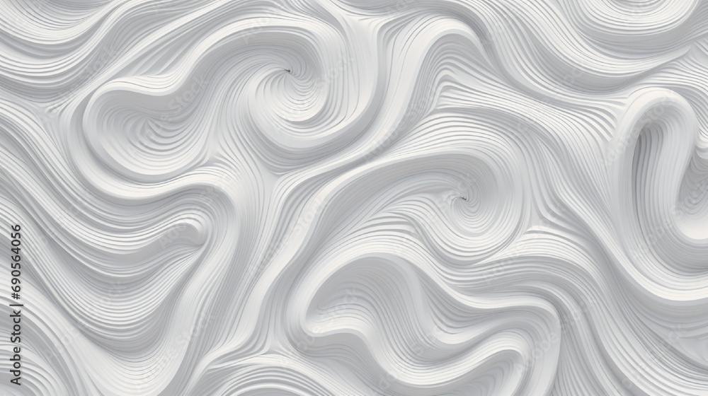A series of gray and white swirls, curls and circles in a soft flowing texture pattern