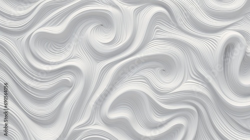 A series of gray and white swirls  curls and circles in a soft flowing texture pattern