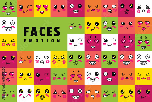 Simple flat design expressive emotion faces background design
