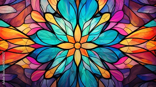 Colorful stained glass window  abstract illustration  high detail