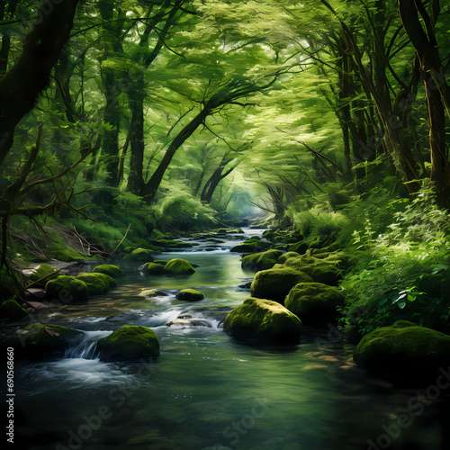 A tranquil river surrounded by lush greenery