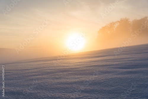 Snowy and beautiful winter landscape in Wolfegg in Upper Swabia