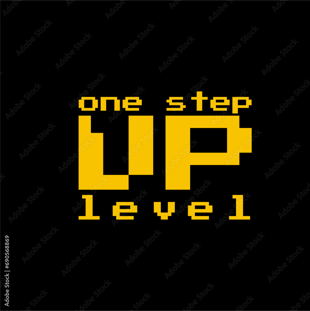 Fototapeta premium One level higher 8-bit pixel art on a black background with the number 1 on the letter U in negative space..