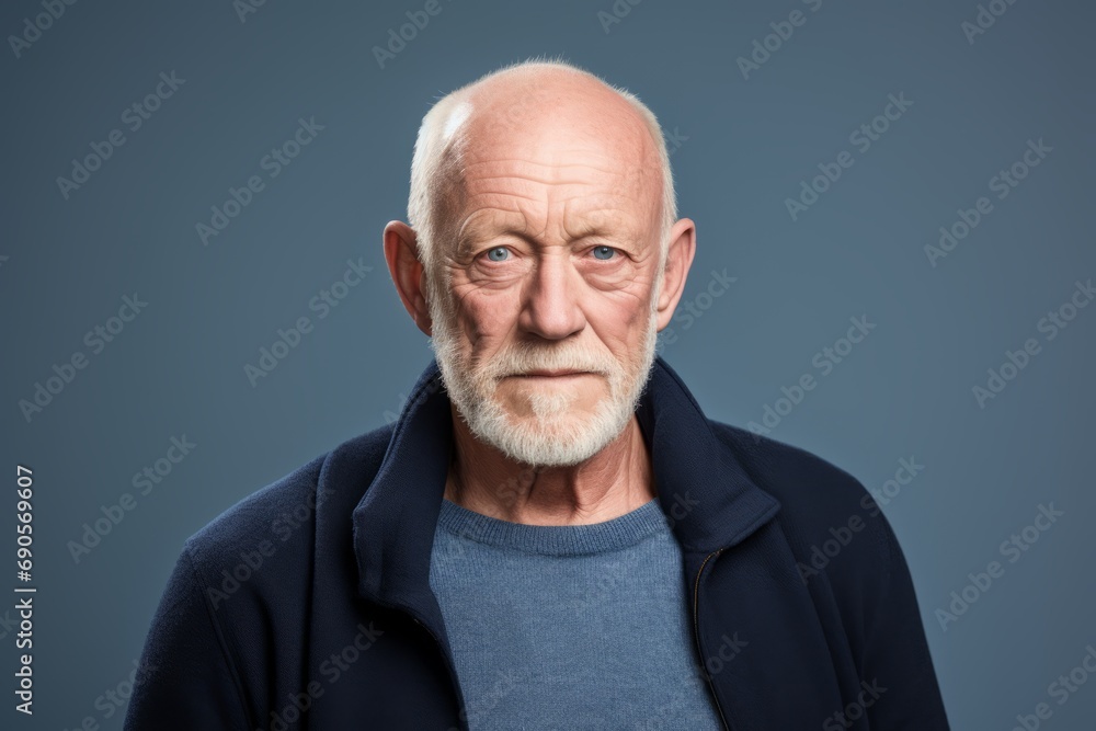 Portrait of a senior man with grey hair and beard on a blue background Portrait of a senior man with grey hair and beard on a blue background