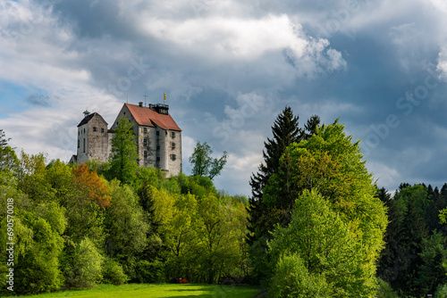 Beautiful green spring landscape around Waldburg Castle in Upper Swabia
