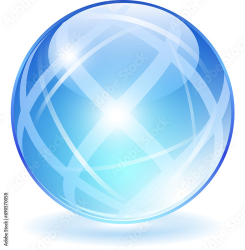 Blue glass orb, round crystal vector illustration
