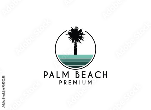 Palm beach travel and hotel with seabird symbol logo design template