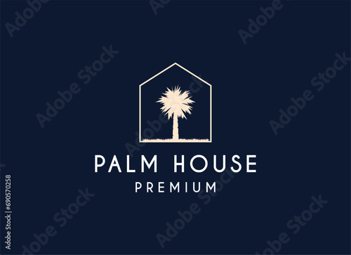 Palm beach travel and hotel with seabird symbol logo design template